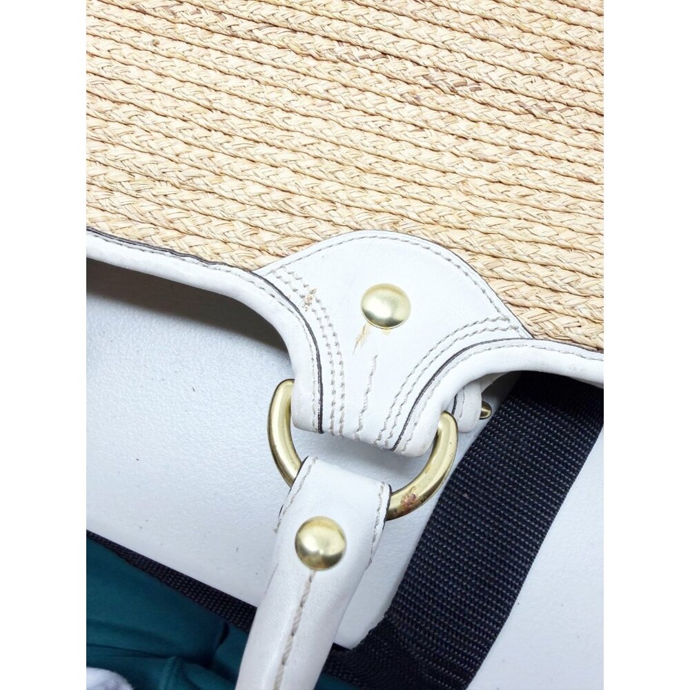 Coach Bleeker‎ Natural Straw Woven Tote Handbag Floral Detail Leather Trim Beige - Picture 2 of 5